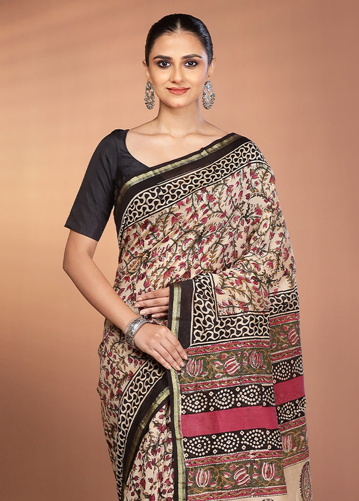 Cream Chanderi Silk Saree With Blouse Piece
