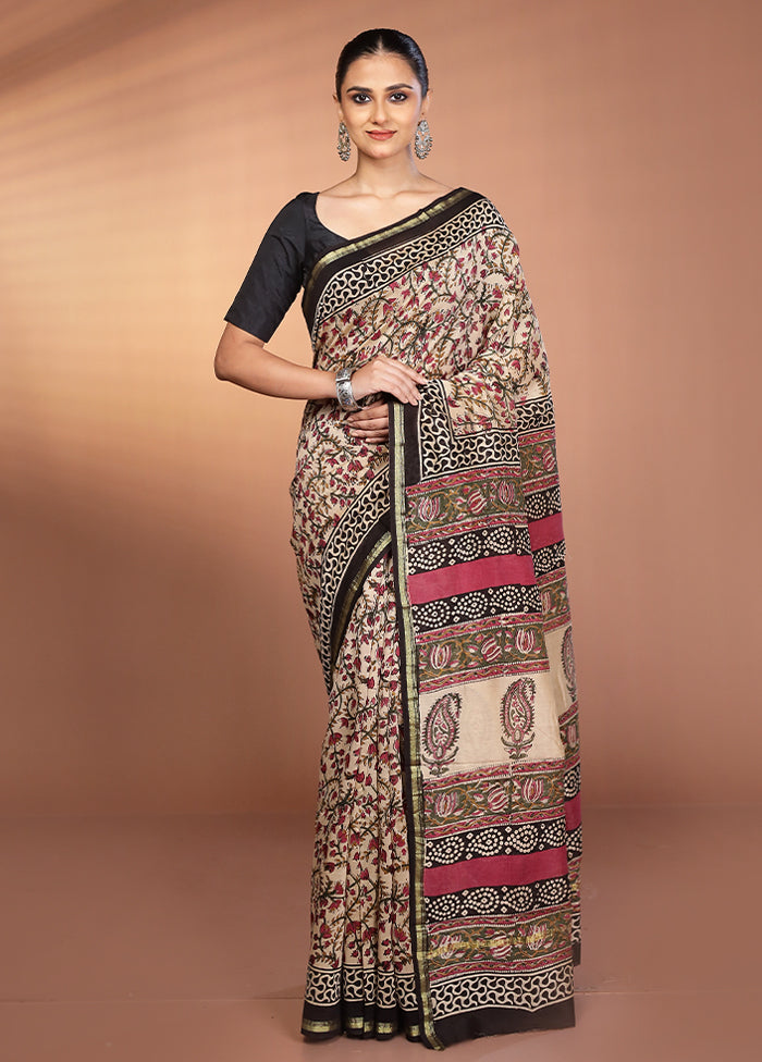 Cream Chanderi Silk Saree With Blouse Piece