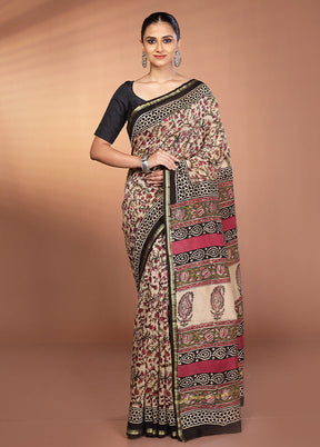 Cream Chanderi Silk Saree With Blouse Piece