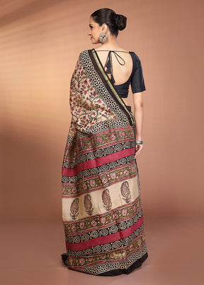 Cream Chanderi Silk Saree With Blouse Piece