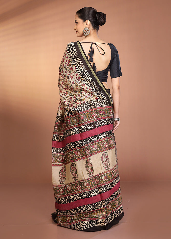 Cream Chanderi Silk Saree With Blouse Piece