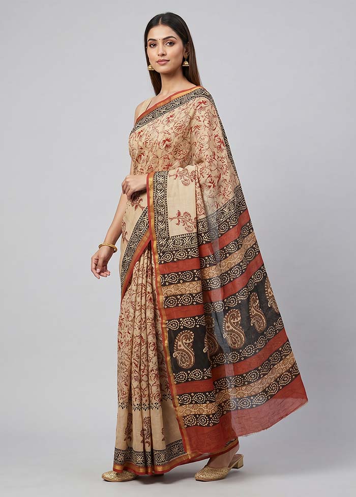 Cream Chanderi Silk Saree With Blouse Piece
