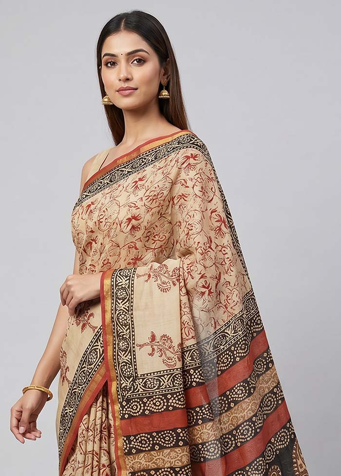 Cream Chanderi Silk Saree With Blouse Piece