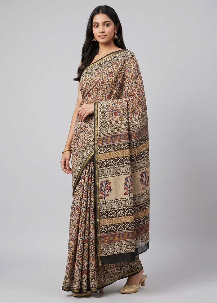 Cream Chanderi Silk Saree With Blouse Piece