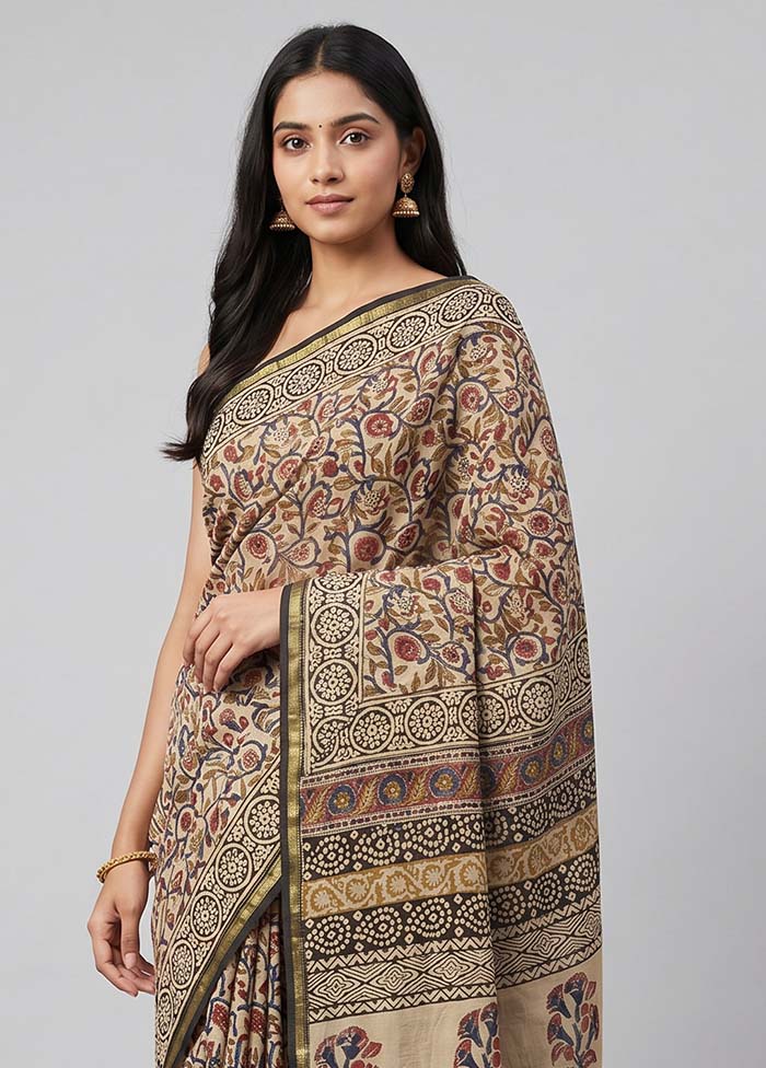 Cream Chanderi Silk Saree With Blouse Piece