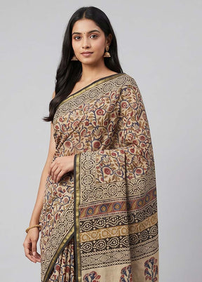Cream Chanderi Silk Saree With Blouse Piece