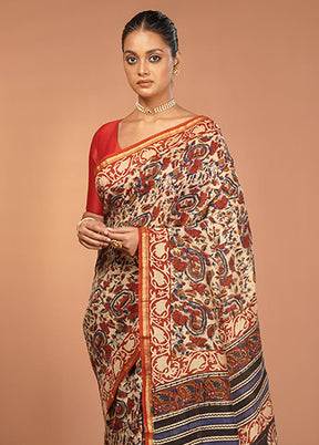 Cream Chanderi Silk Saree With Blouse Piece