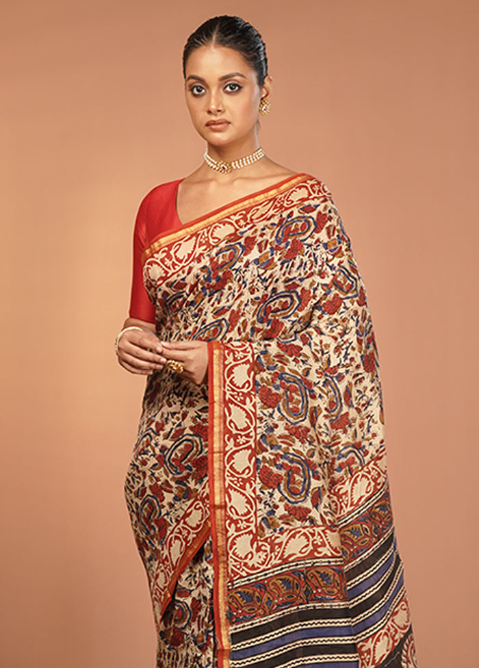 Cream Chanderi Silk Saree With Blouse Piece