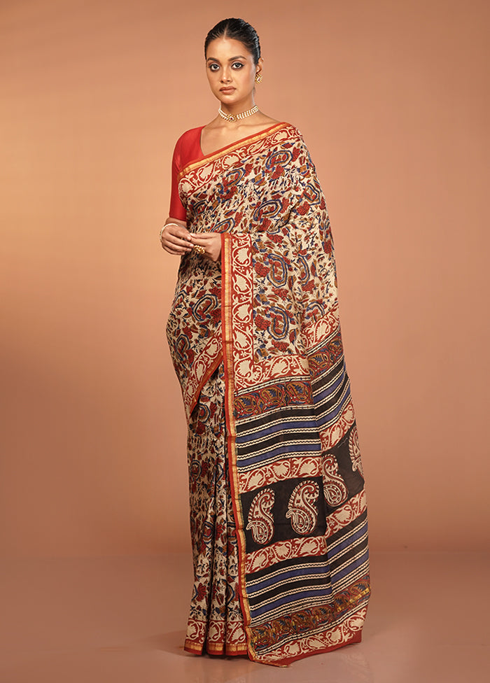 Cream Chanderi Silk Saree With Blouse Piece