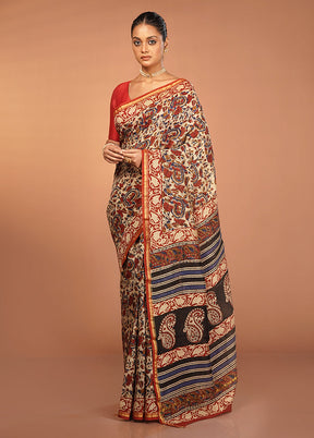 Cream Chanderi Silk Saree With Blouse Piece