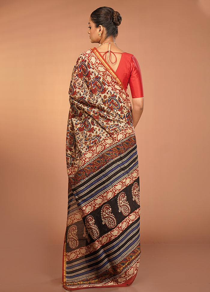 Cream Chanderi Silk Saree With Blouse Piece