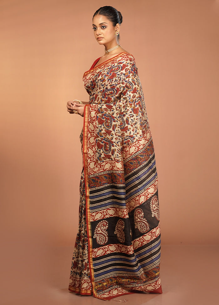 Cream Chanderi Silk Saree With Blouse Piece