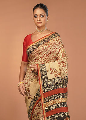 Cream Chanderi Silk Saree With Blouse Piece