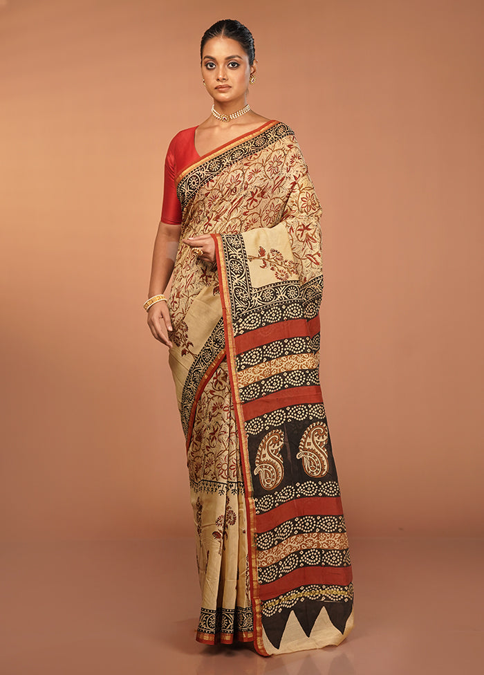Cream Chanderi Silk Saree With Blouse Piece