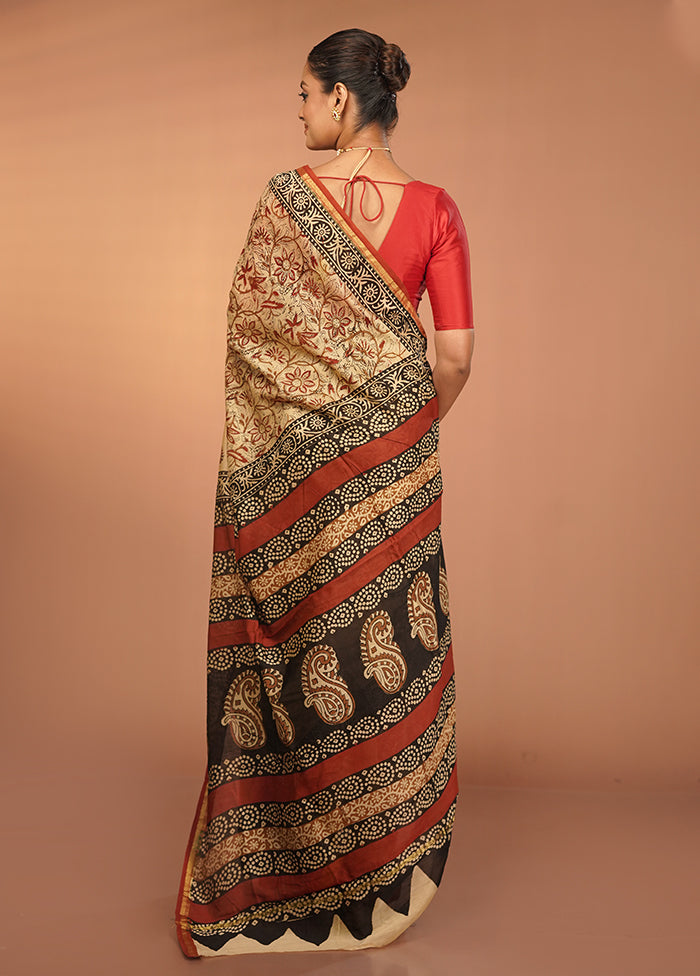 Cream Chanderi Silk Saree With Blouse Piece