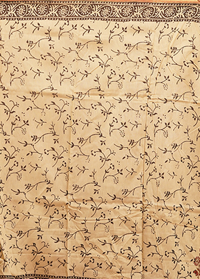 Cream Chanderi Silk Saree With Blouse Piece