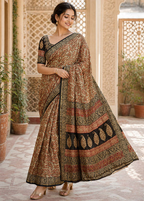 Cream Chanderi Silk Saree With Blouse Piece