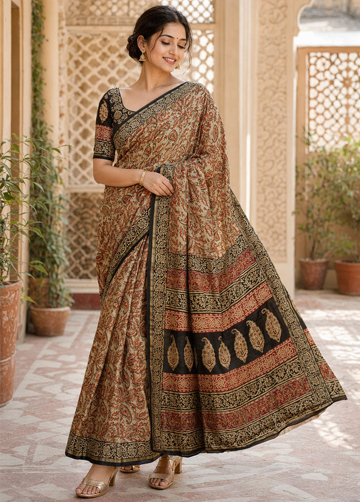 Cream Chanderi Silk Saree With Blouse Piece