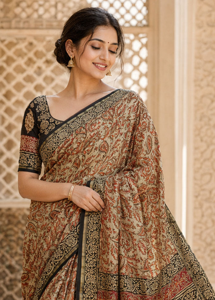 Cream Chanderi Silk Saree With Blouse Piece