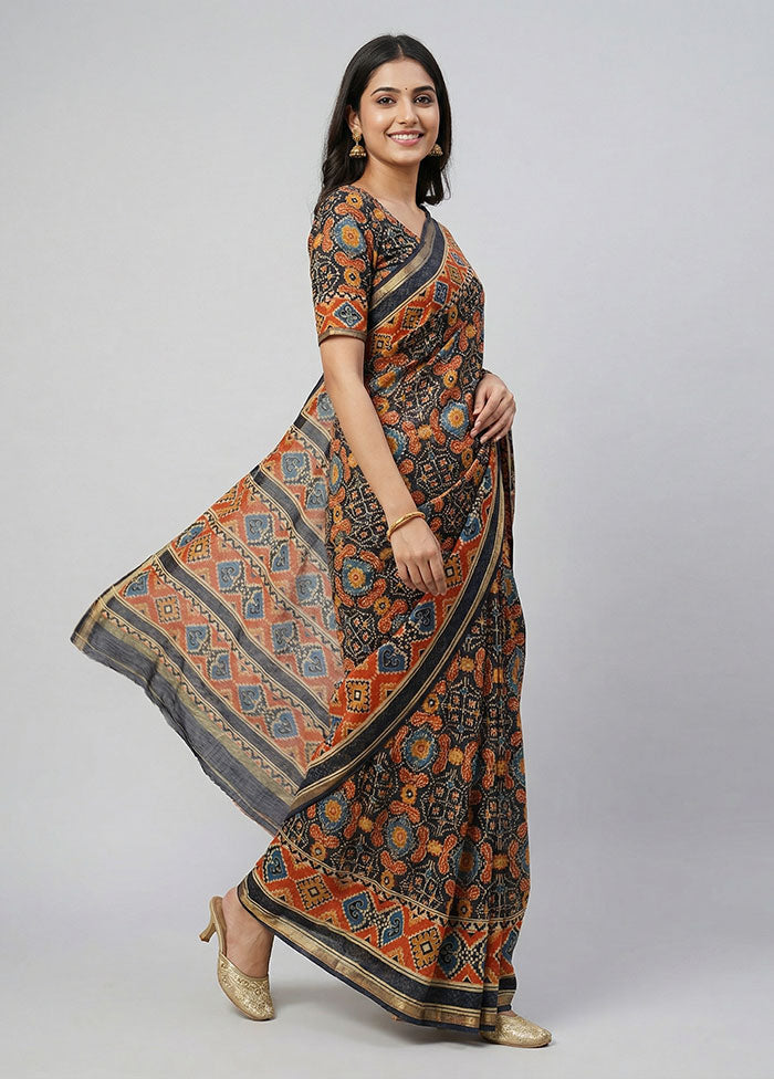 Black Chanderi Silk Saree With Blouse Piece