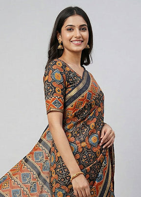 Black Chanderi Silk Saree With Blouse Piece