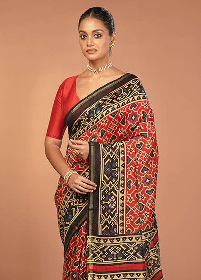 Red Chanderi Cotton Saree With Blouse Piece