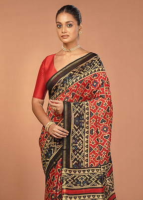 Red Chanderi Cotton Saree With Blouse Piece