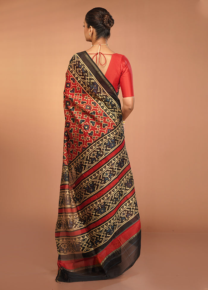 Red Chanderi Cotton Saree With Blouse Piece