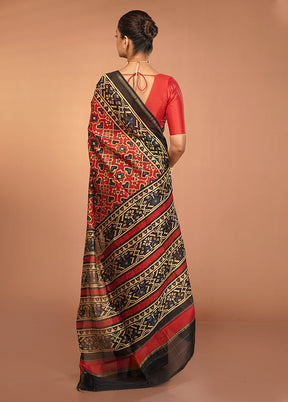 Red Chanderi Cotton Saree With Blouse Piece