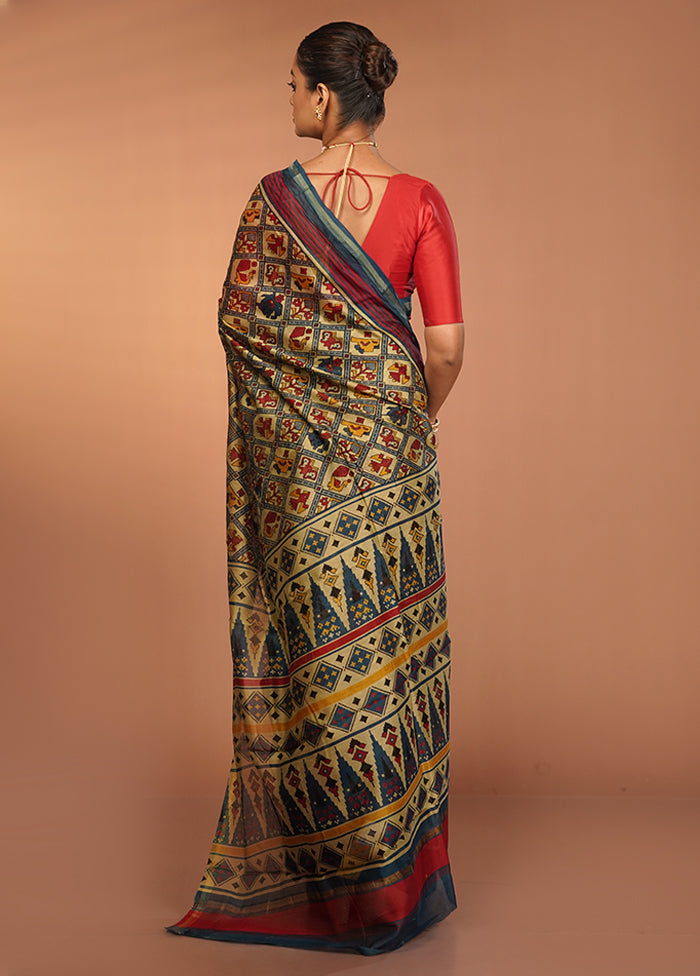Cream Chanderi Cotton Saree With Blouse Piece