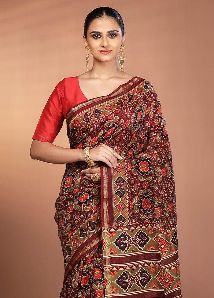 Maroon Chanderi Silk Saree With Blouse Piece