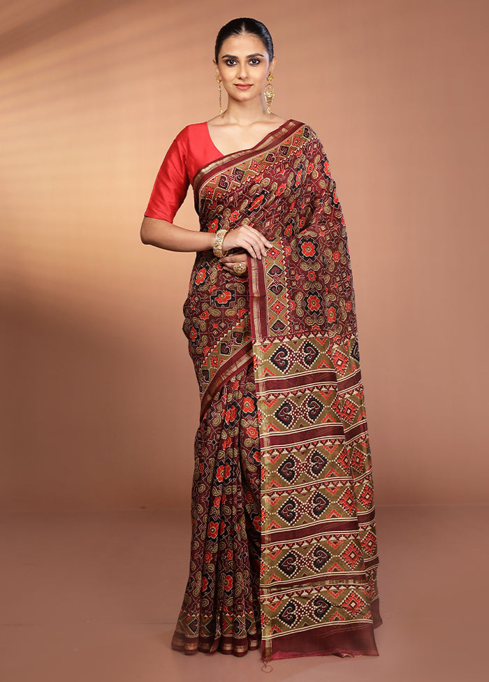 Maroon Chanderi Silk Saree With Blouse Piece