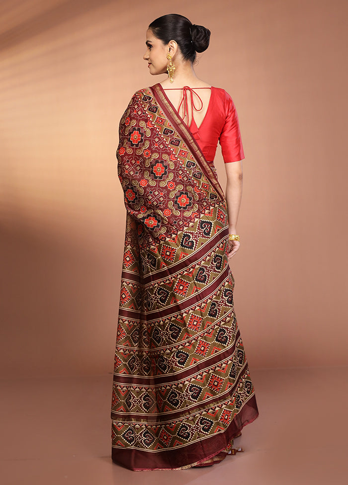 Maroon Chanderi Silk Saree With Blouse Piece