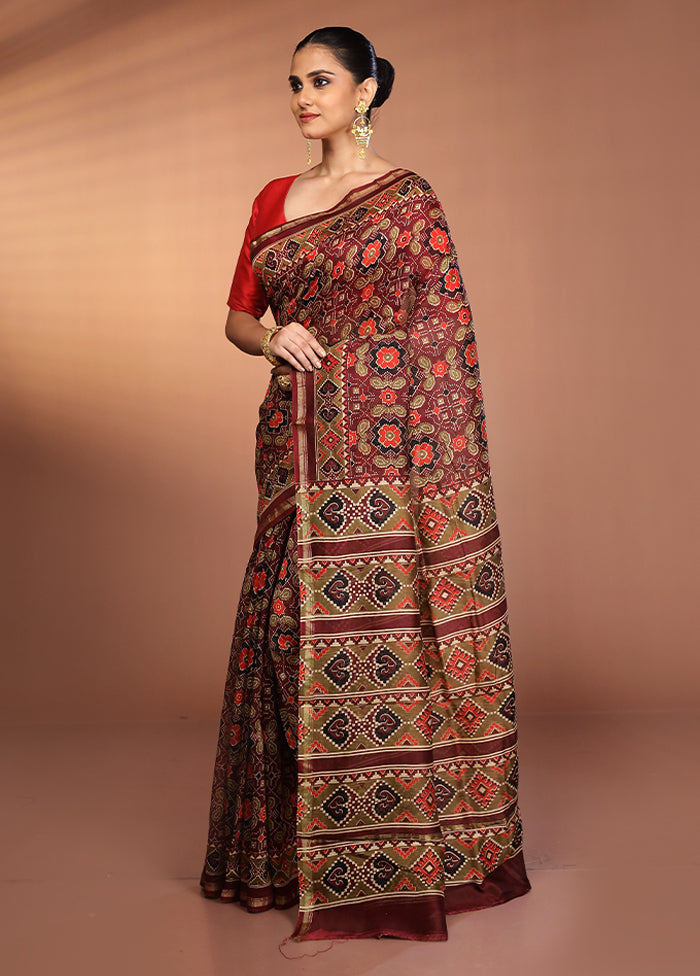 Maroon Chanderi Silk Saree With Blouse Piece
