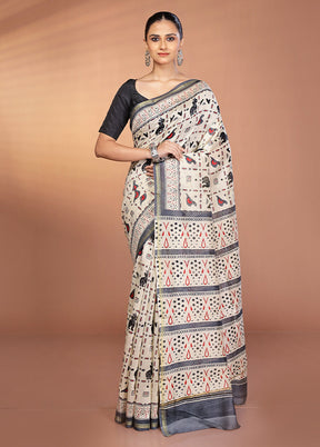 Cream Chanderi Silk Saree With Blouse Piece