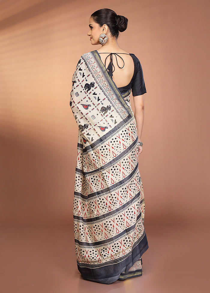 Cream Chanderi Silk Saree With Blouse Piece