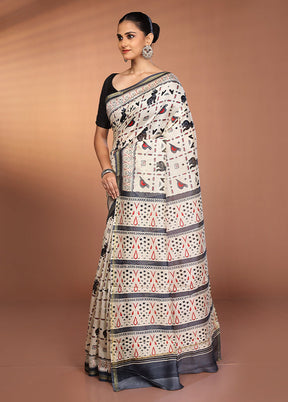 Cream Chanderi Silk Saree With Blouse Piece