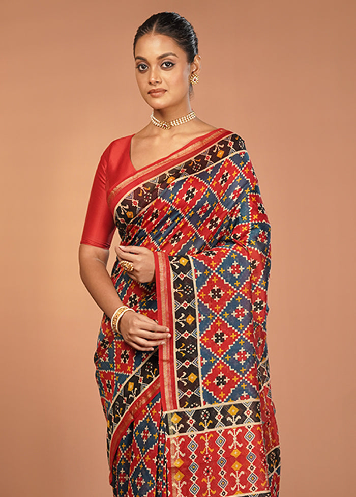 Multicolor Chanderi Silk Saree With Blouse Piece