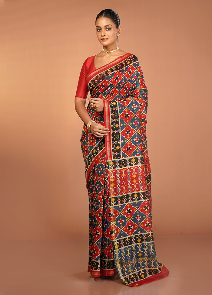 Multicolor Chanderi Silk Saree With Blouse Piece