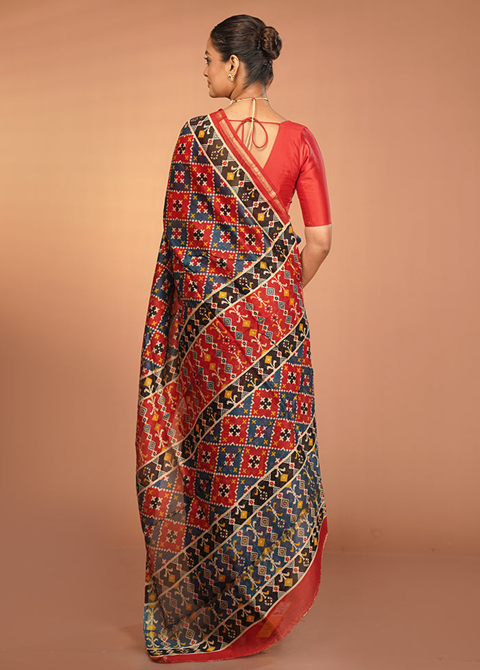 Multicolor Chanderi Silk Saree With Blouse Piece