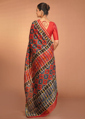 Multicolor Chanderi Silk Saree With Blouse Piece