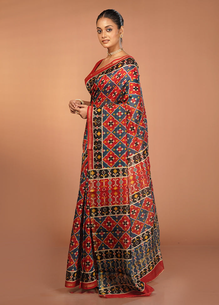 Multicolor Chanderi Silk Saree With Blouse Piece