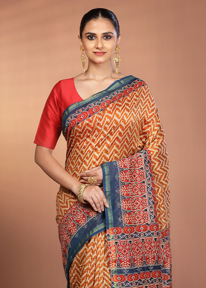 Multicolor Chanderi Silk Saree With Blouse Piece