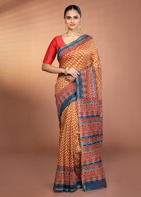 Multicolor Chanderi Silk Saree With Blouse Piece