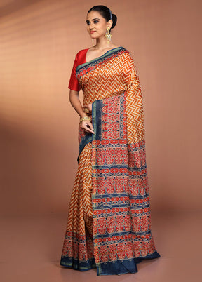Multicolor Chanderi Silk Saree With Blouse Piece