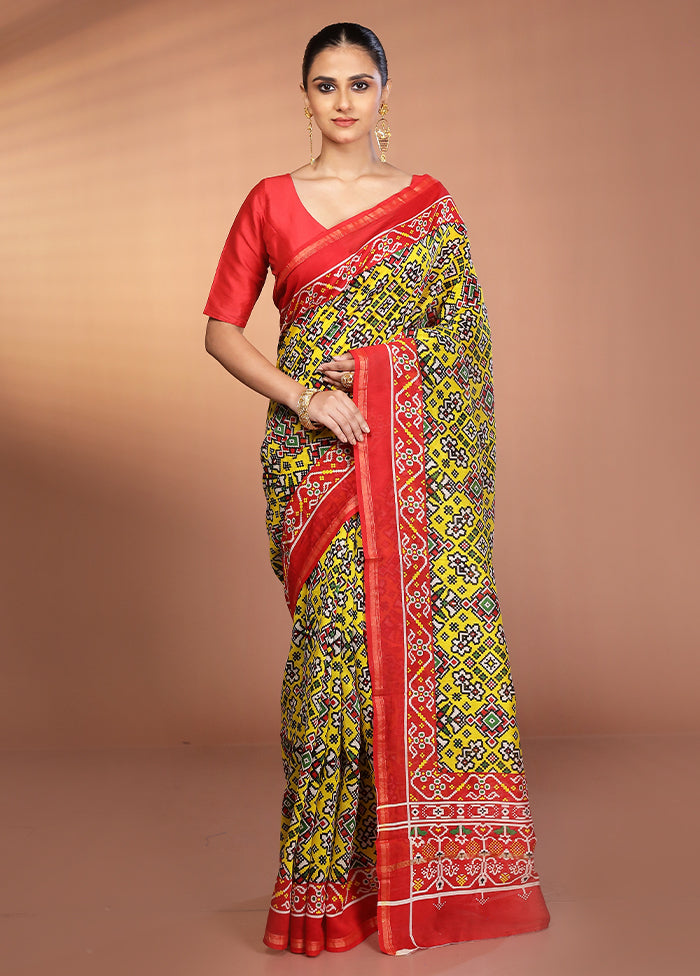 Multicolor Chanderi Silk Saree With Blouse Piece