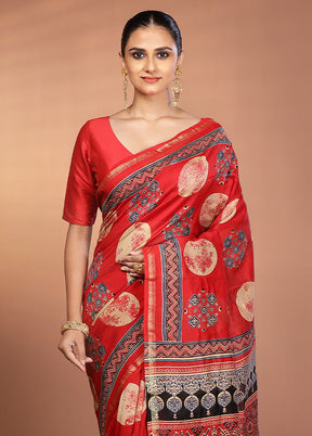 Red Chanderi Silk Saree With Blouse Piece