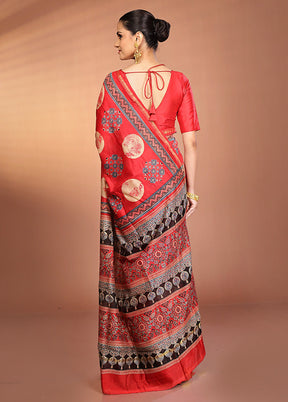 Red Chanderi Silk Saree With Blouse Piece