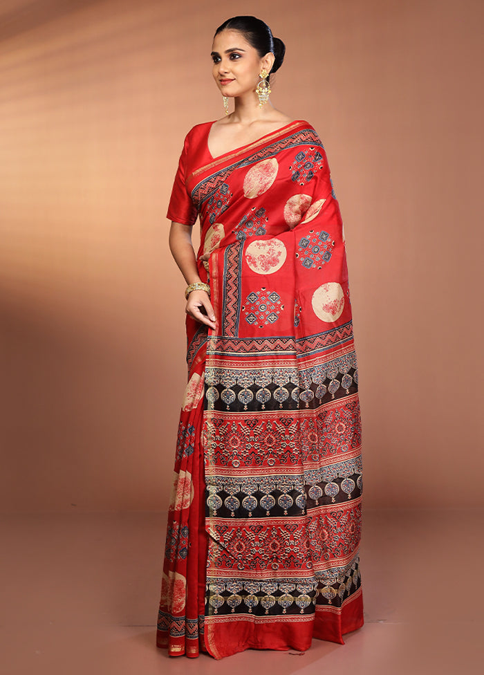 Red Chanderi Silk Saree With Blouse Piece