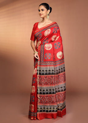 Red Chanderi Silk Saree With Blouse Piece